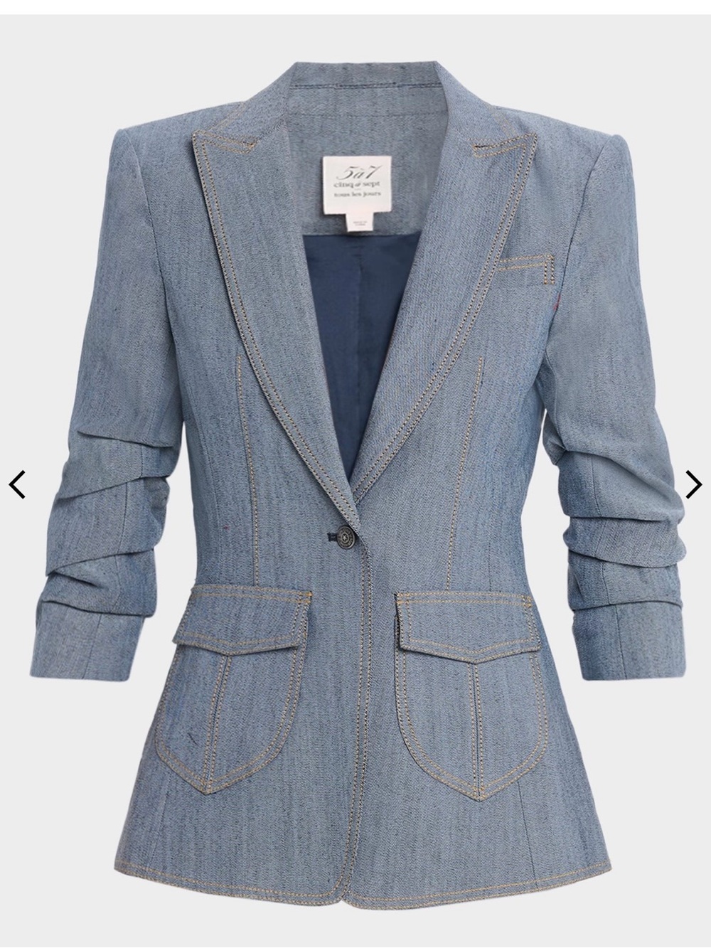 cinq a sept Light Blue Denim Tailored Blazer